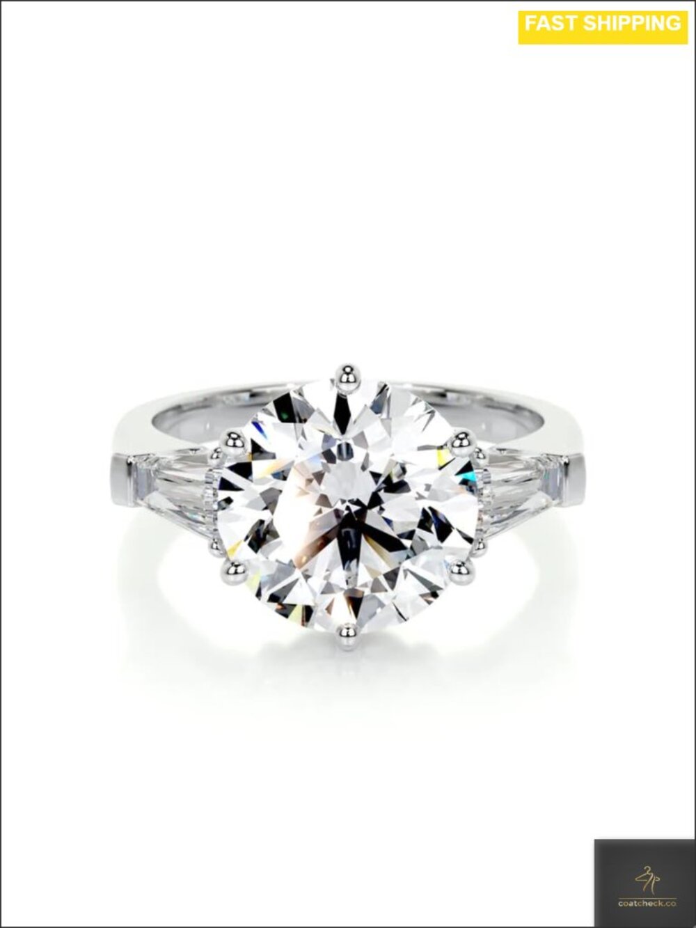 3.5 Ct Round Cut Moissanite Engagement Ring Platinum Plated Silver